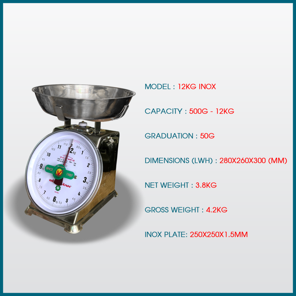 CÂN ĐỒNG HỒ LÒ XO 12KG INOX BẾN THÀNH.
SPRING DIAL SCALE 12KG INOX BEN THANH SCALE
https://benthanhscale.com/spring-dial-scale-in-vietnam-scale-production-company-in-vietnam/