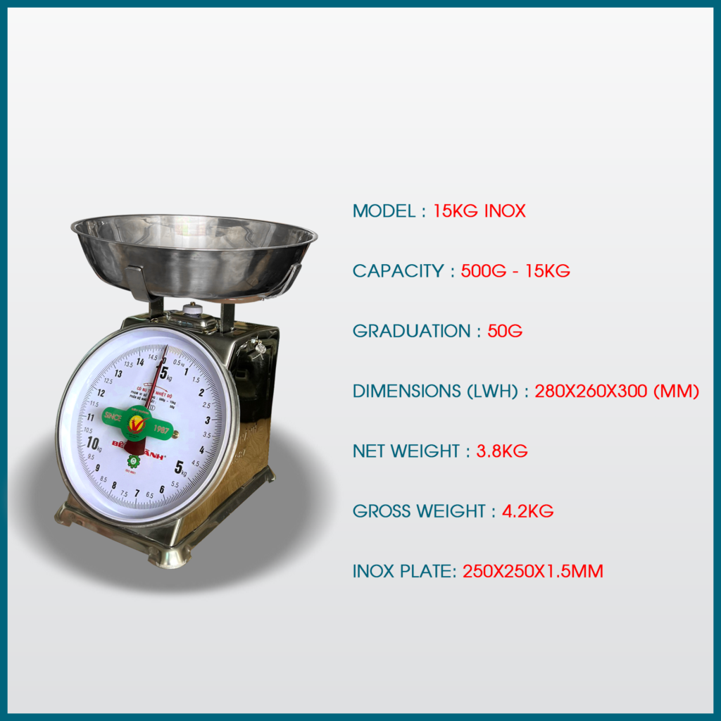 CÂN ĐỒNG HỒ LÒ XO 15KG INOX BẾN THÀNH.
SPRING DIAL SCALE 15KG INOX BEN THANH SCALE
https://benthanhscale.com/spring-dial-scale-in-vietnam-scale-production-company-in-vietnam/